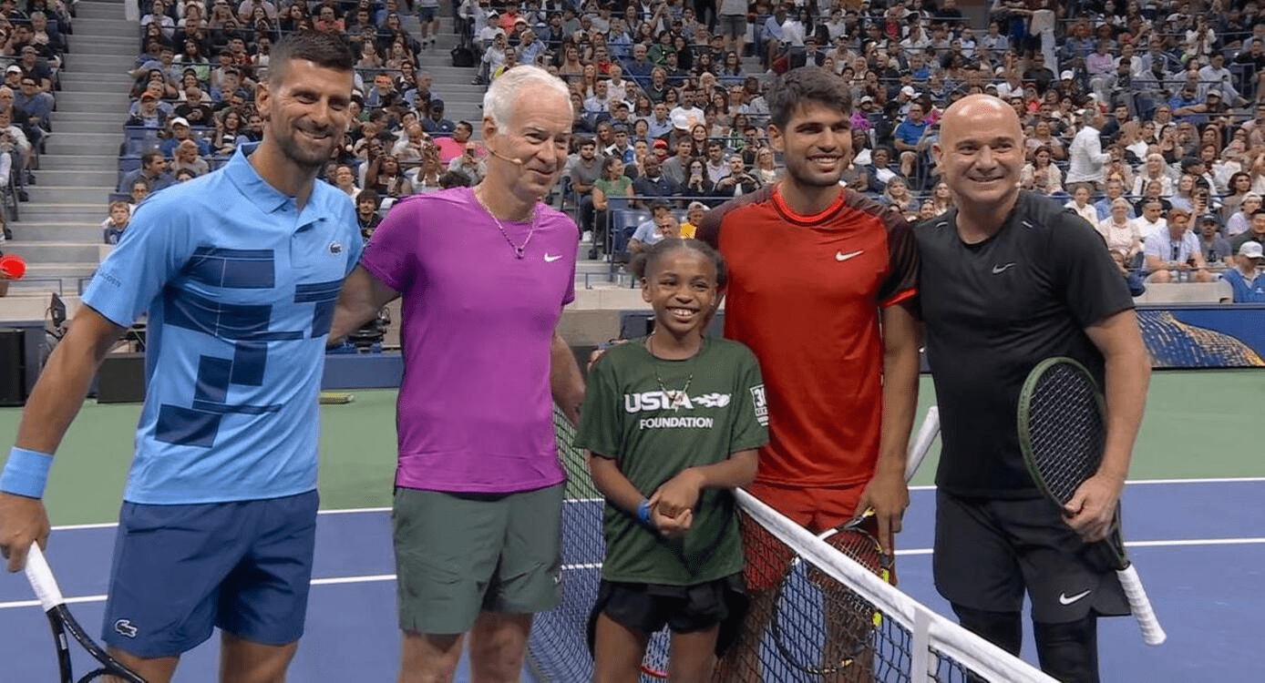 Grand Slam Legends Clash: McEnroe and Djokovic Triumph Over Alcaraz and Agassi in Star-Studded Exhibition Match 